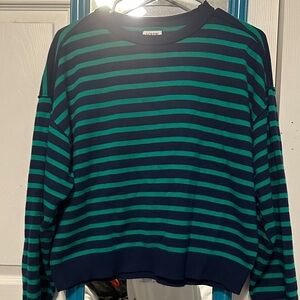 Striped Navy and Green Sweater. Size Medium.